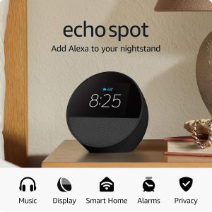 Amazon Echo Spot (modelo más reciente): ideal para mesitas de noche, oficinas y cocinas, incluye despertador inteligente con Alexa